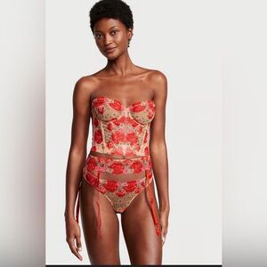 Victoria's Secret Dream Angel strapless floral embroidery corset & garter belt